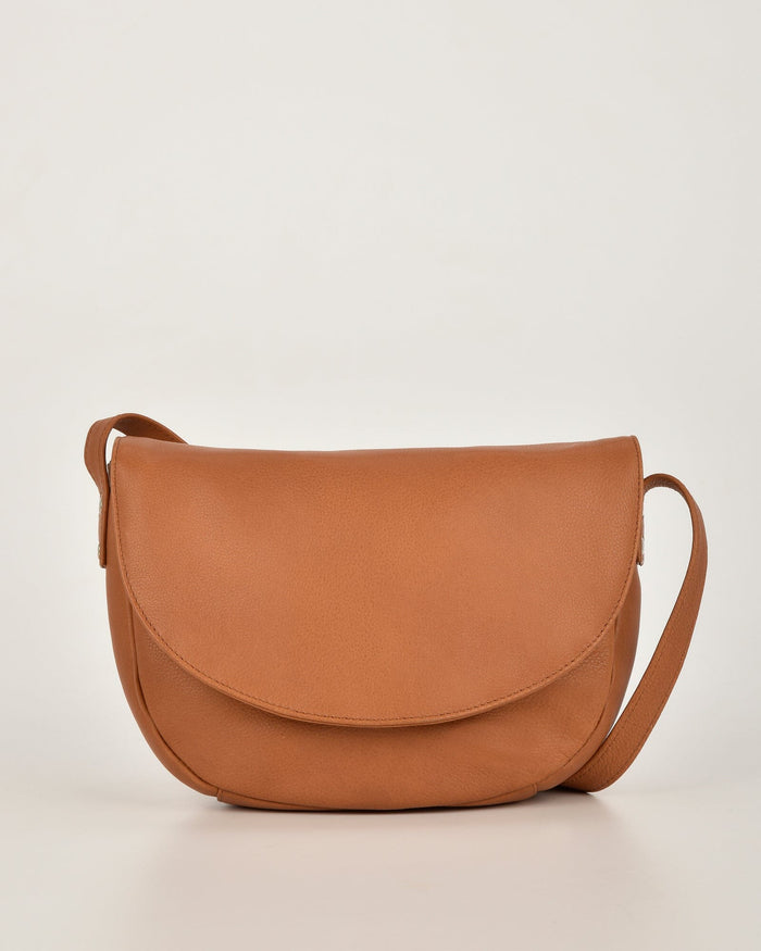Louise Leather Flap over Crossbody Bag GABEE Tan 