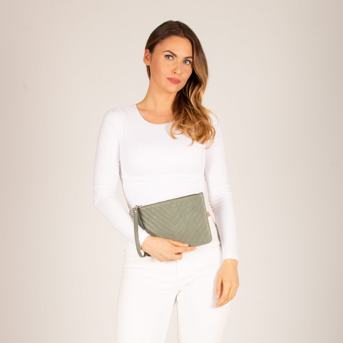 Astrid V-Quilted Leather Wristlet Pouch