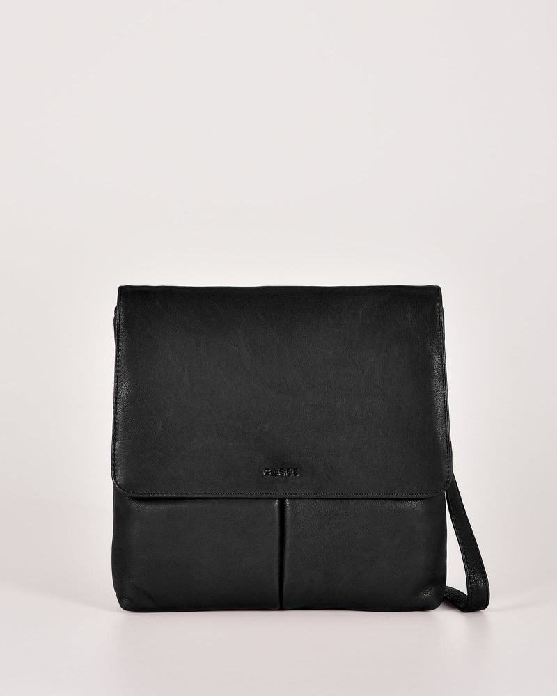 Gabee Ava leather flap-over crossbody bag in black