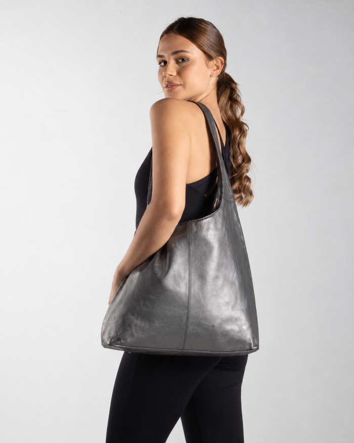 Lynx Metallic Hobo With Pouch - Pewter