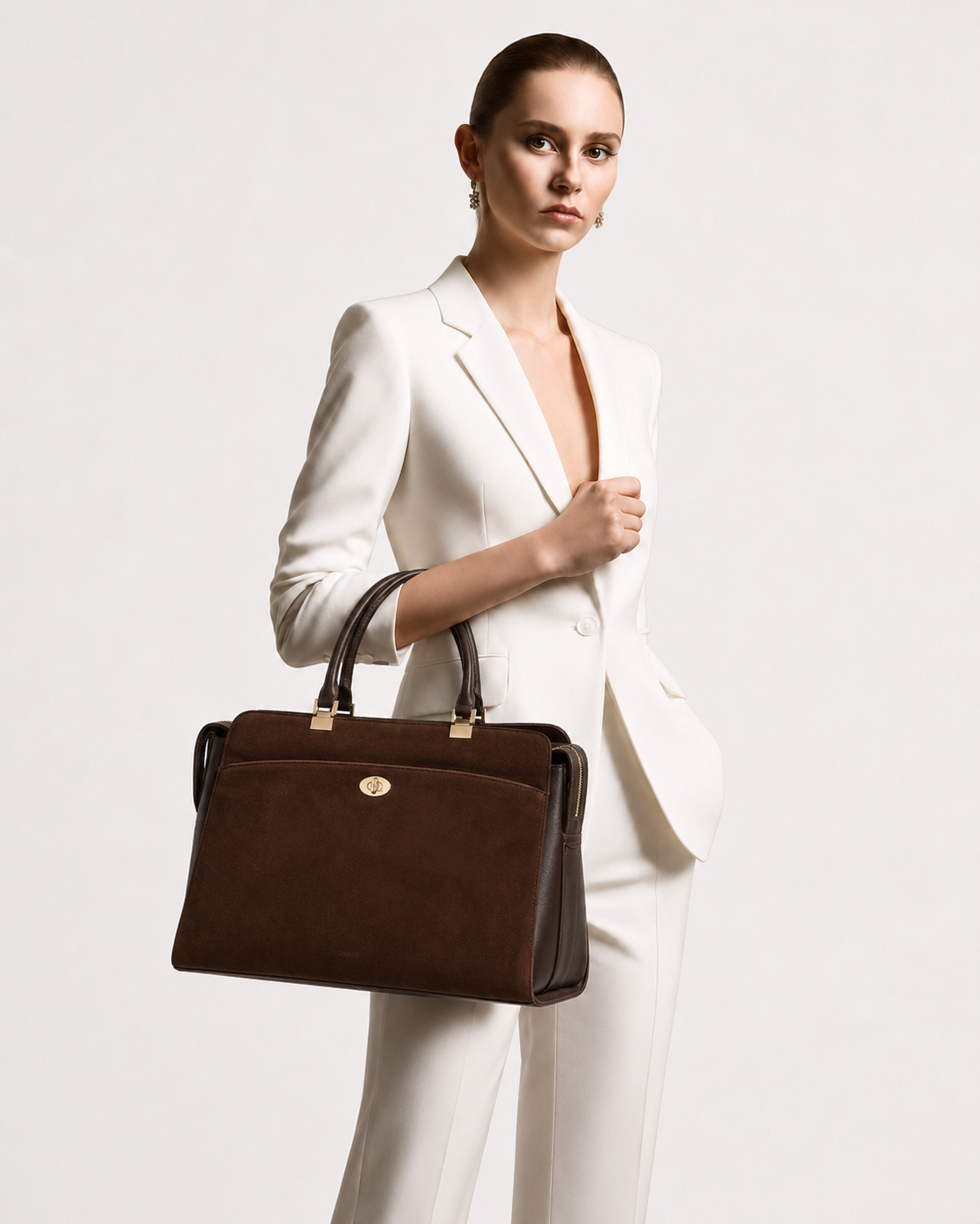 Kew Suede & Leather Business Bag - Chocolate