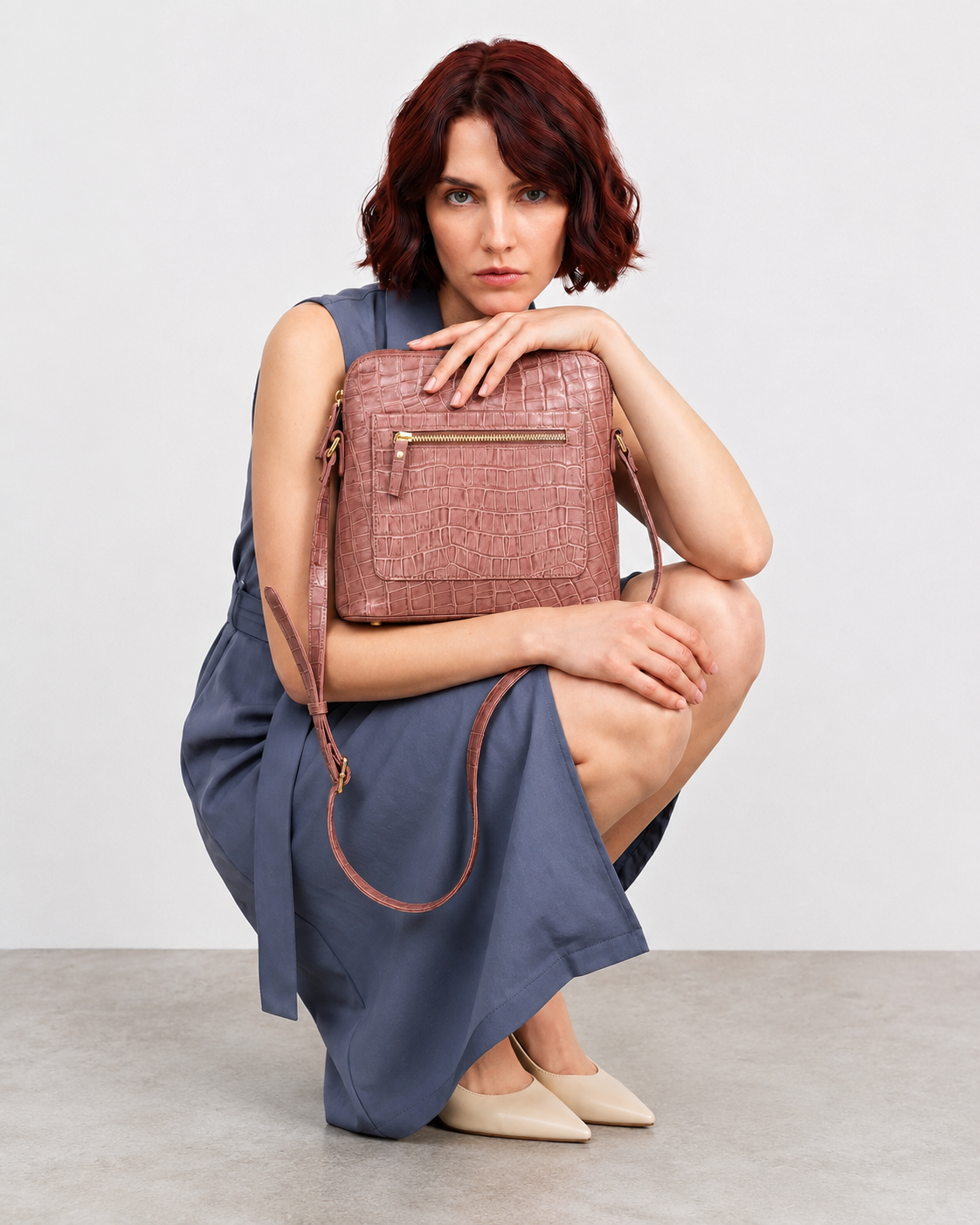 Kingsley Croc Leather RFID Crossbody Bag - Pink