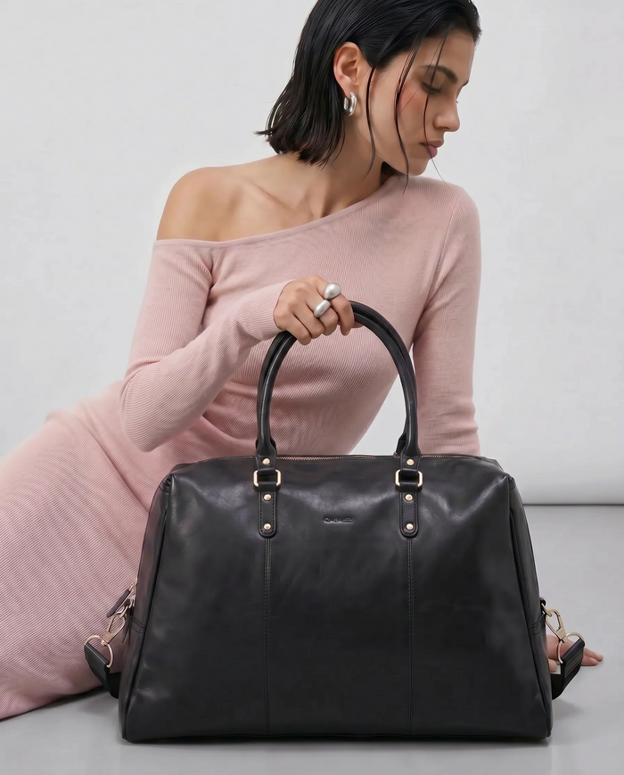 Sorrento Leather Overnighter Bag - Black