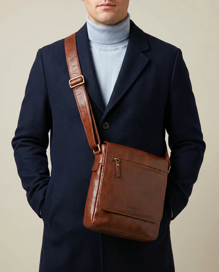 Kooyong RFID Leather Satchel (Large) - Cognac