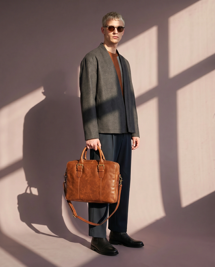 Malvern Leather Business Satchel - Cognac