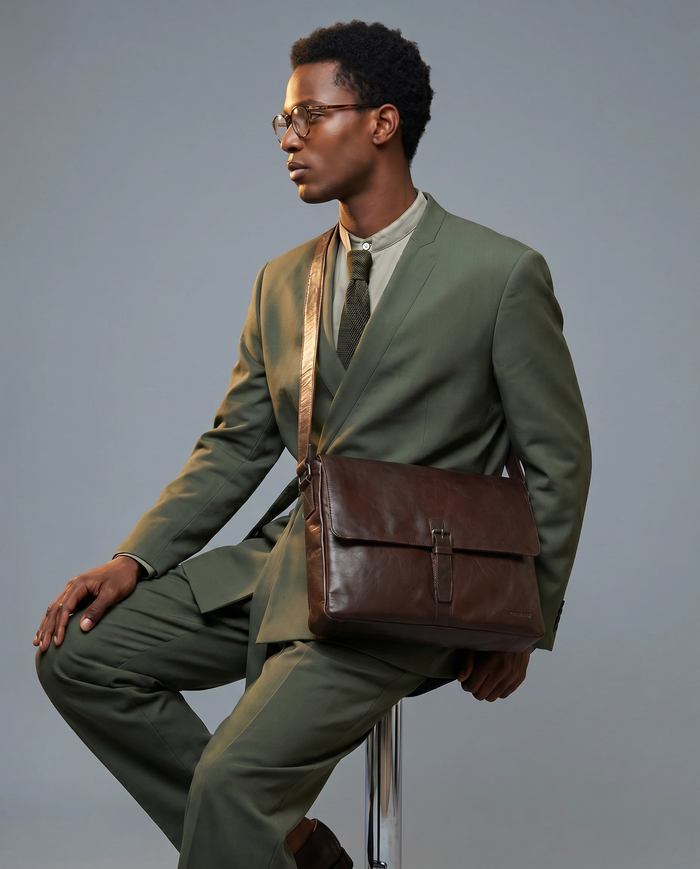 Windsor RFID Leather Business Satchel - Chocolate