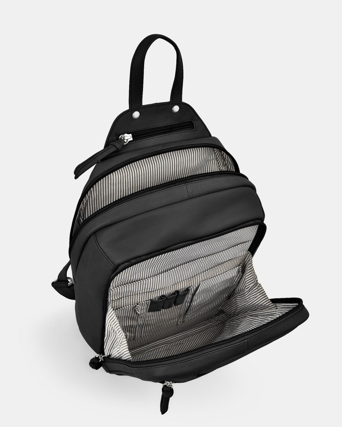 Emma Large Leather Backpack - Black