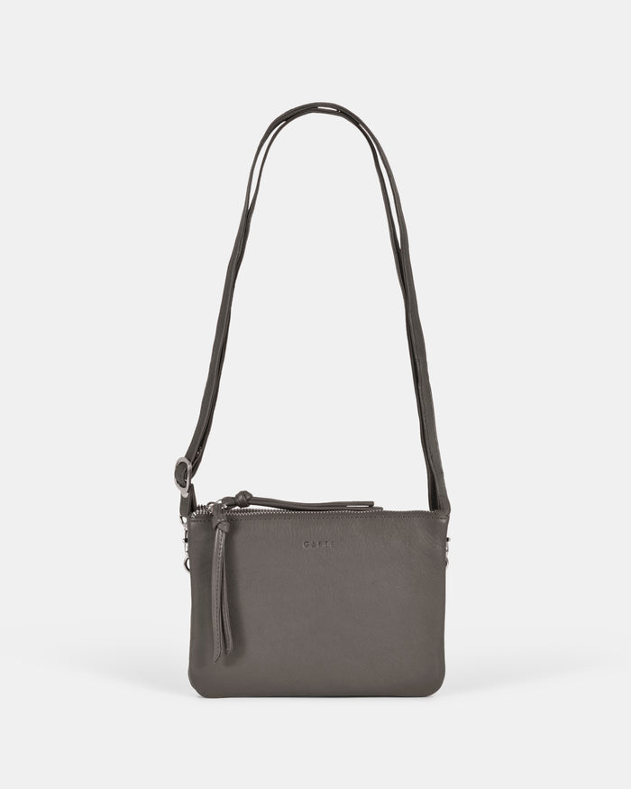 Fulton Soft Leather Double Pouch Crossbody - Grey