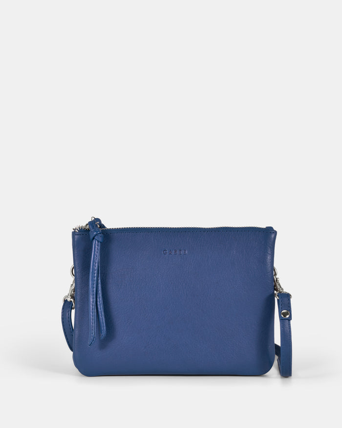 Fulton Soft Leather Double Pouch Crossbody - Indigo