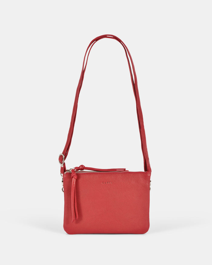 Fulton Soft Leather Double Pouch Crossbody - Red