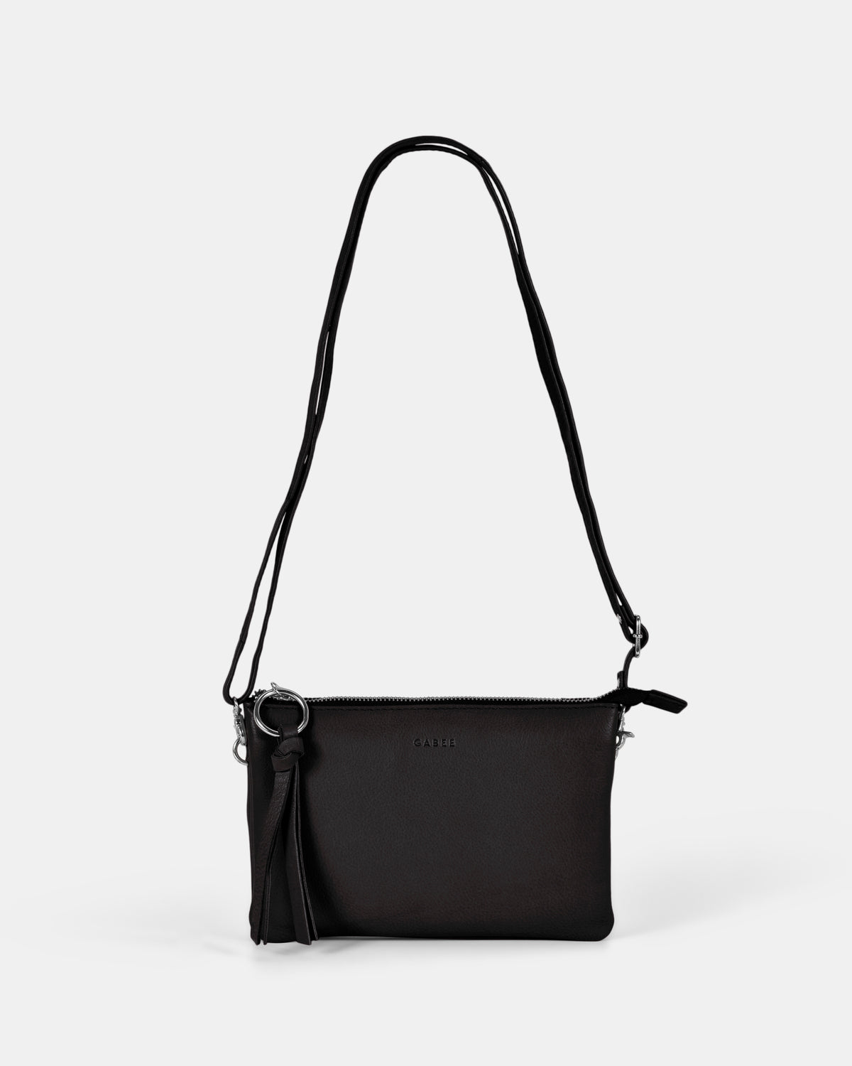 Lily Double Zip Compartment Soft Leather Crossbody Bag - Black