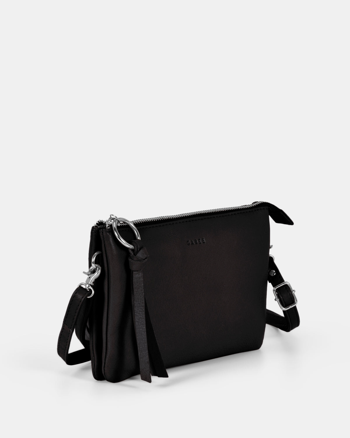 Lily Double Zip Compartment Soft Leather Crossbody Bag - Black