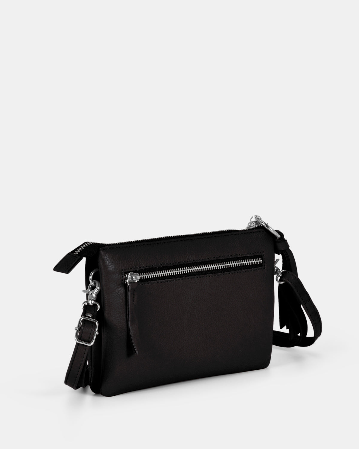 Lily Double Zip Compartment Soft Leather Crossbody Bag - Black