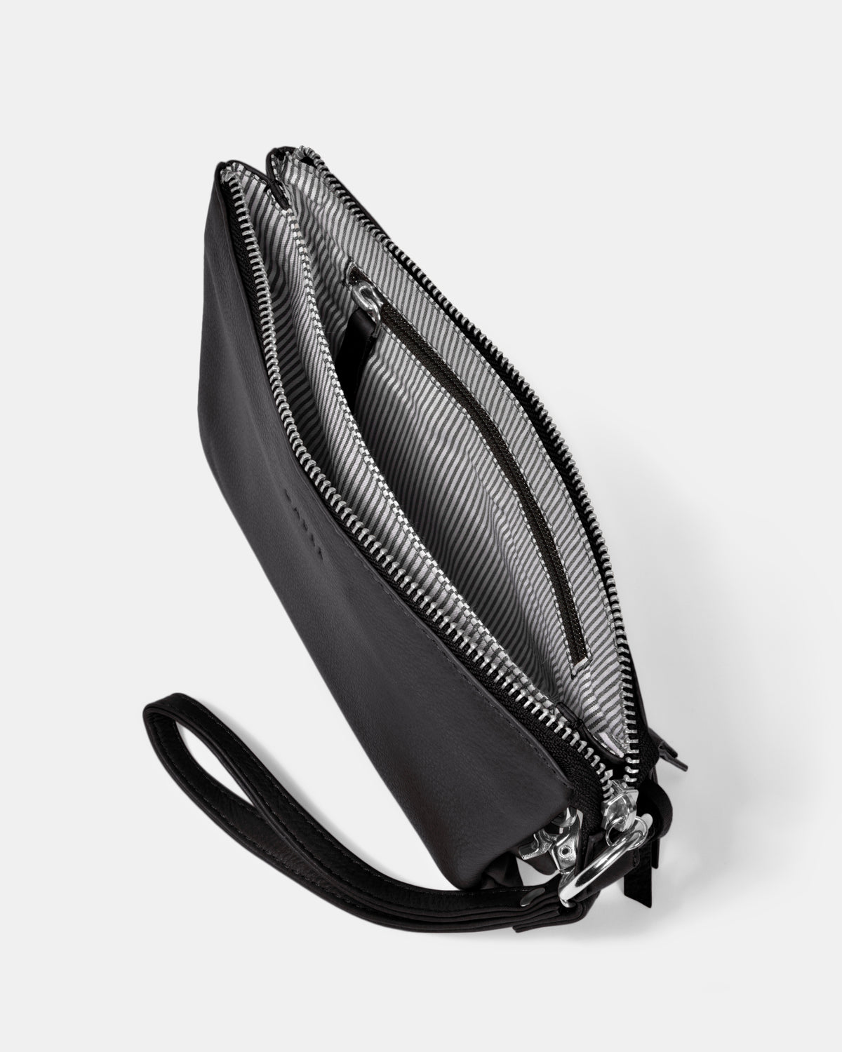 Lily Double Zip Compartment Soft Leather Crossbody Bag - Black
