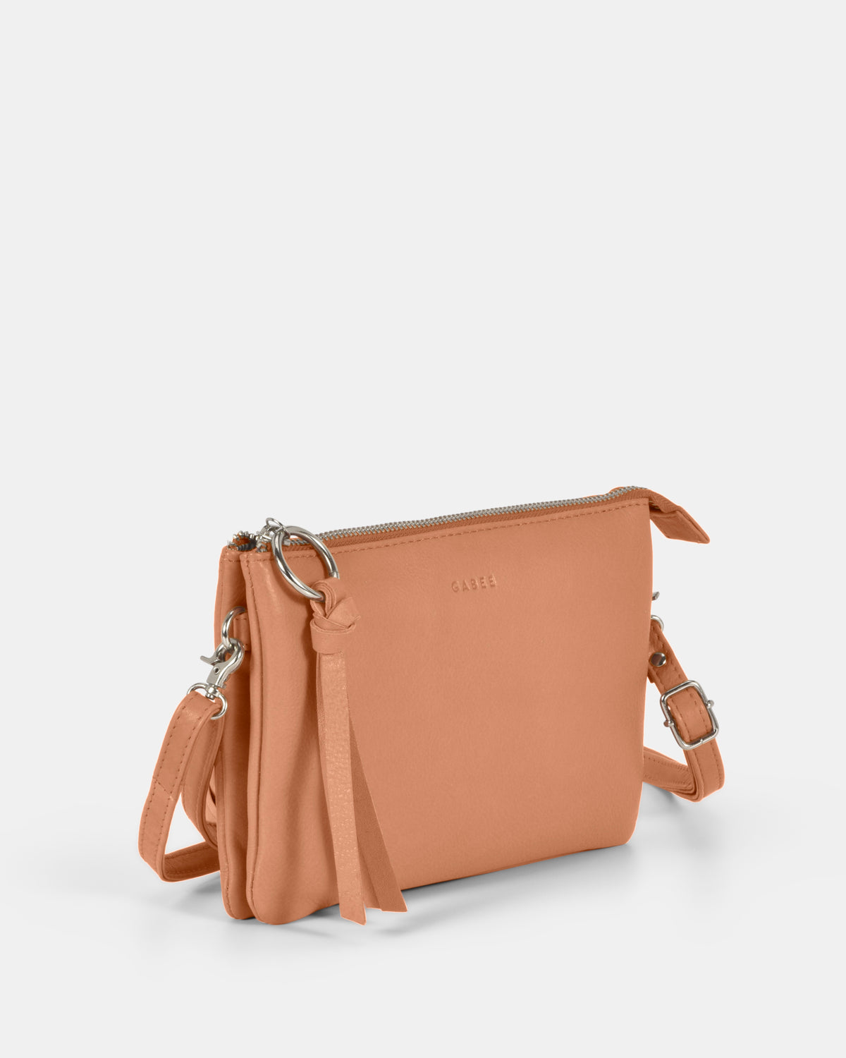 Lily Double Zip Compartment Soft Leather Crossbody Bag - Camel
