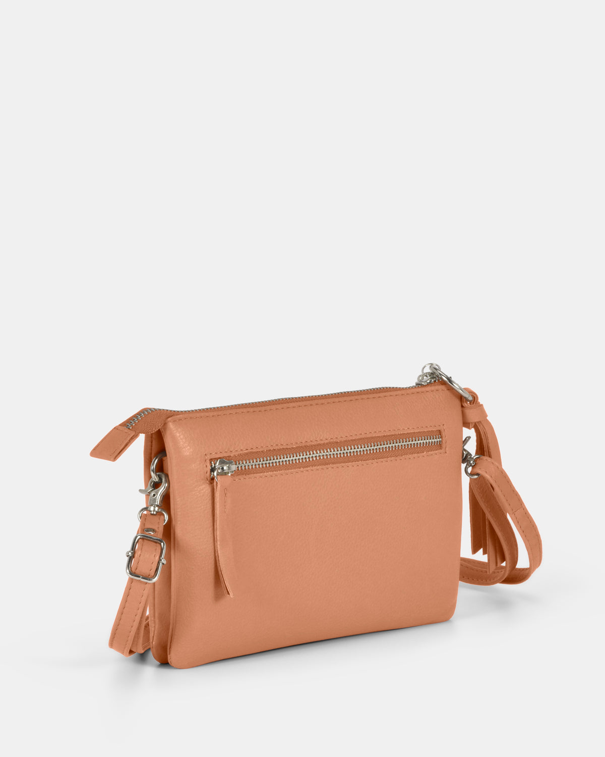 Lily Double Zip Compartment Soft Leather Crossbody Bag - Camel