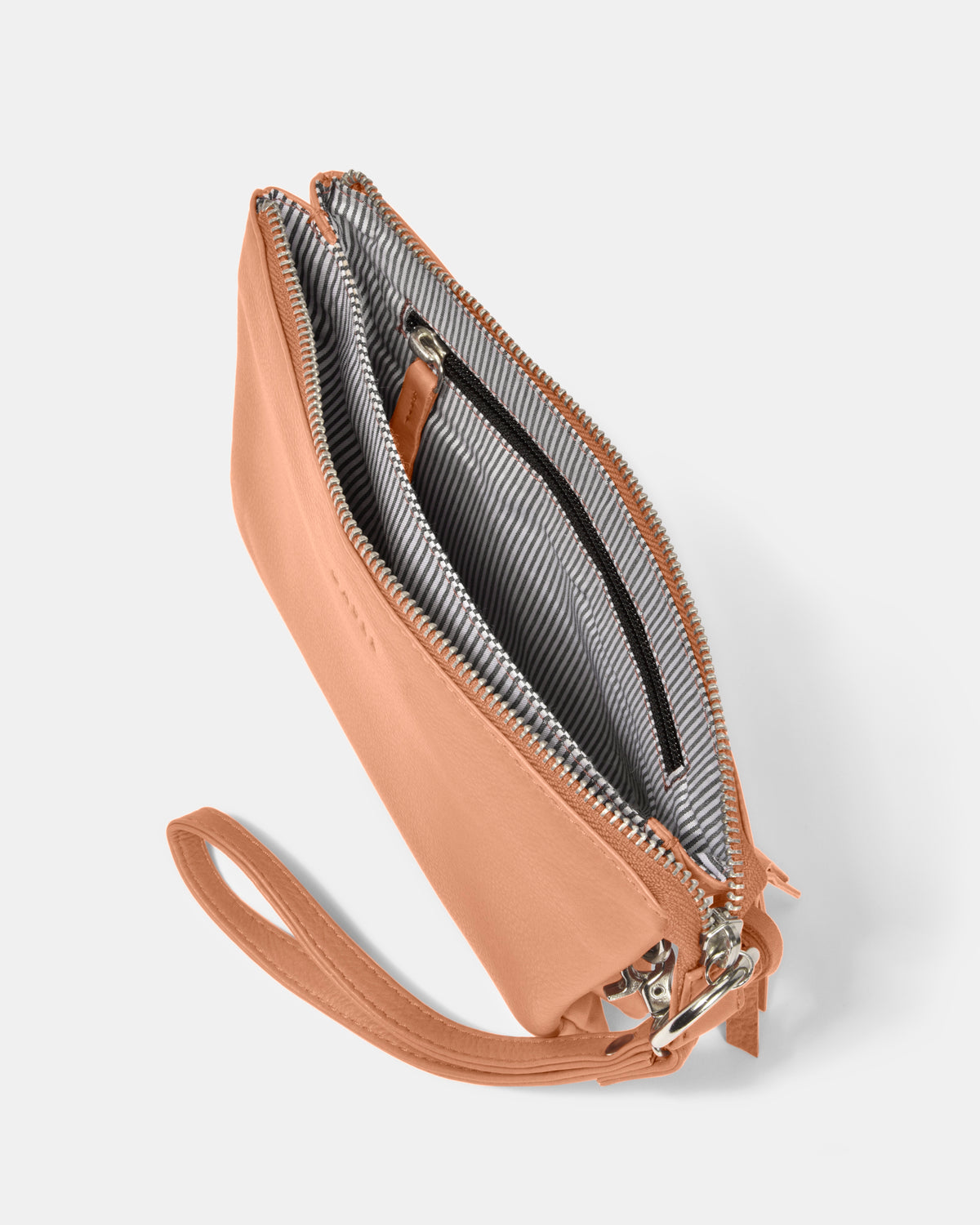 Lily Double Zip Compartment Soft Leather Crossbody Bag - Camel