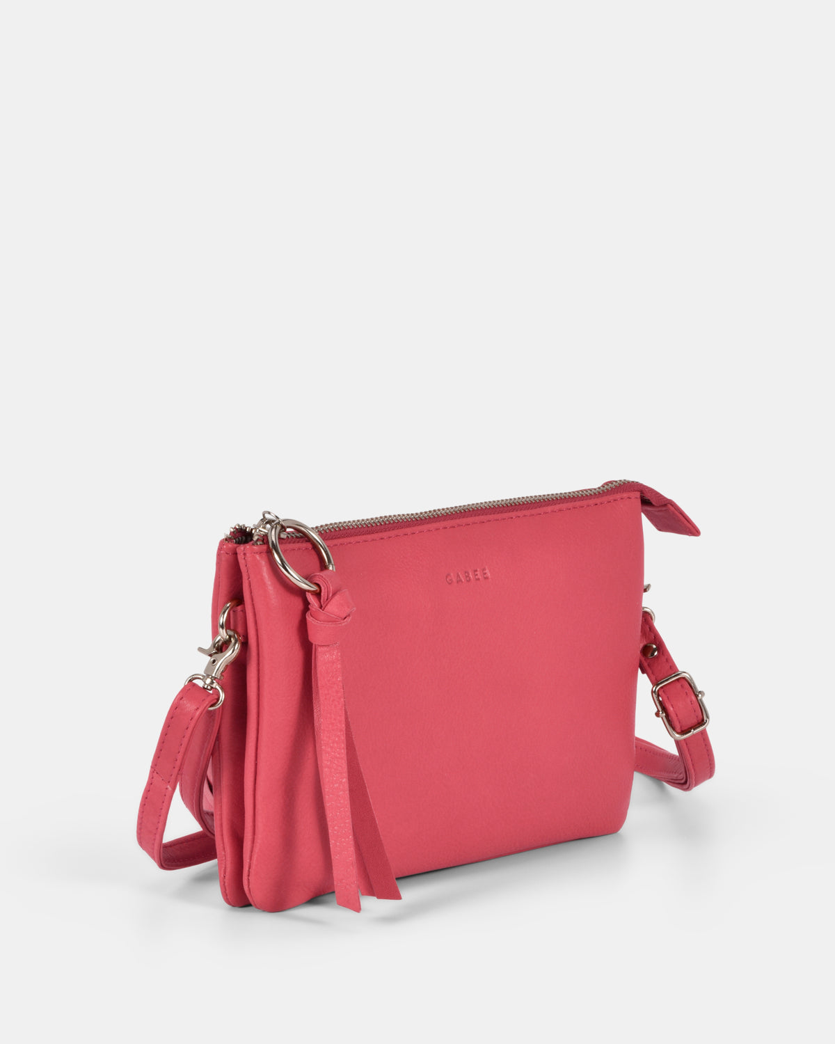 Lily Double Zip Compartment Soft Leather Crossbody Bag - Fuchsia