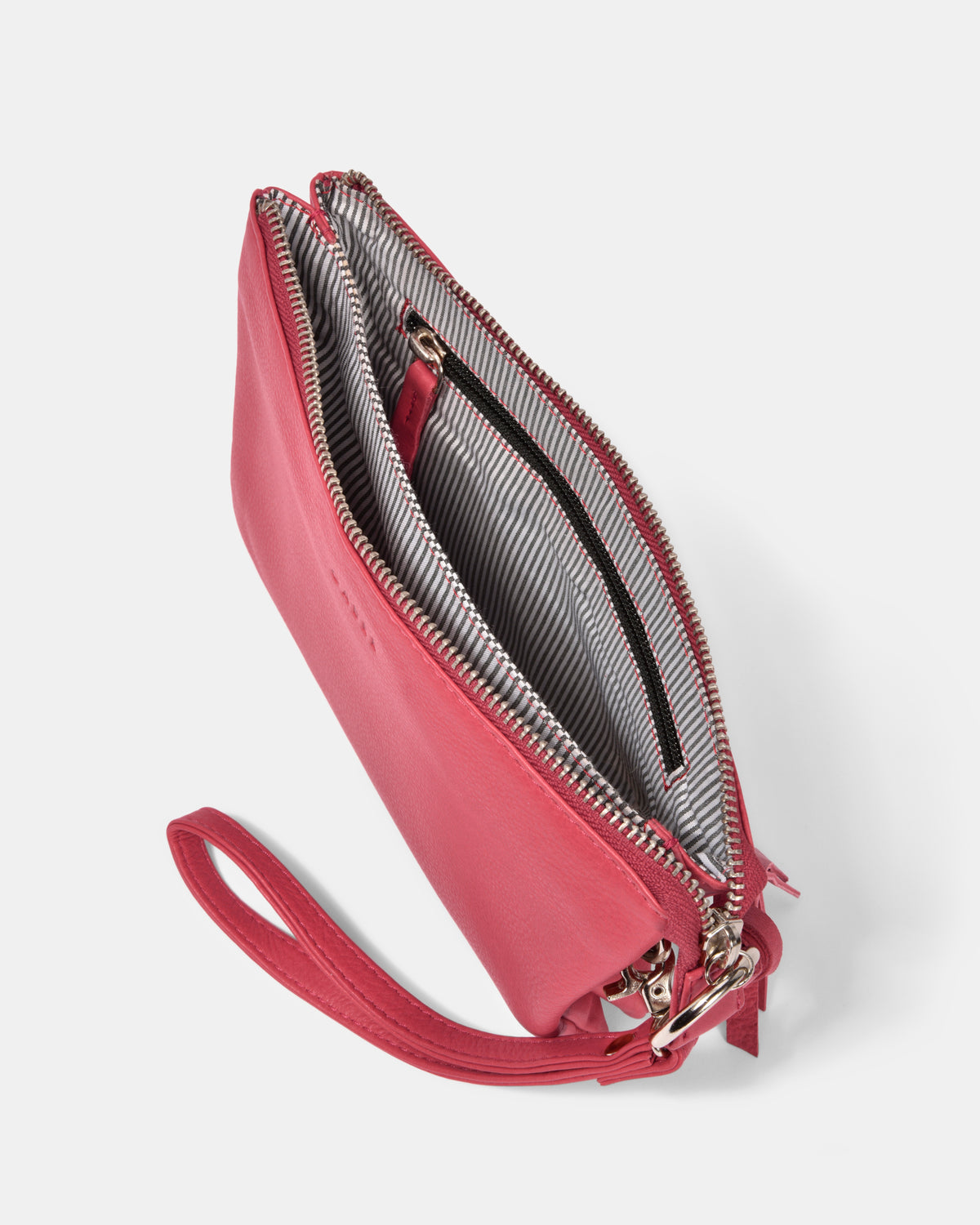 Lily Double Zip Compartment Soft Leather Crossbody Bag - Fuchsia