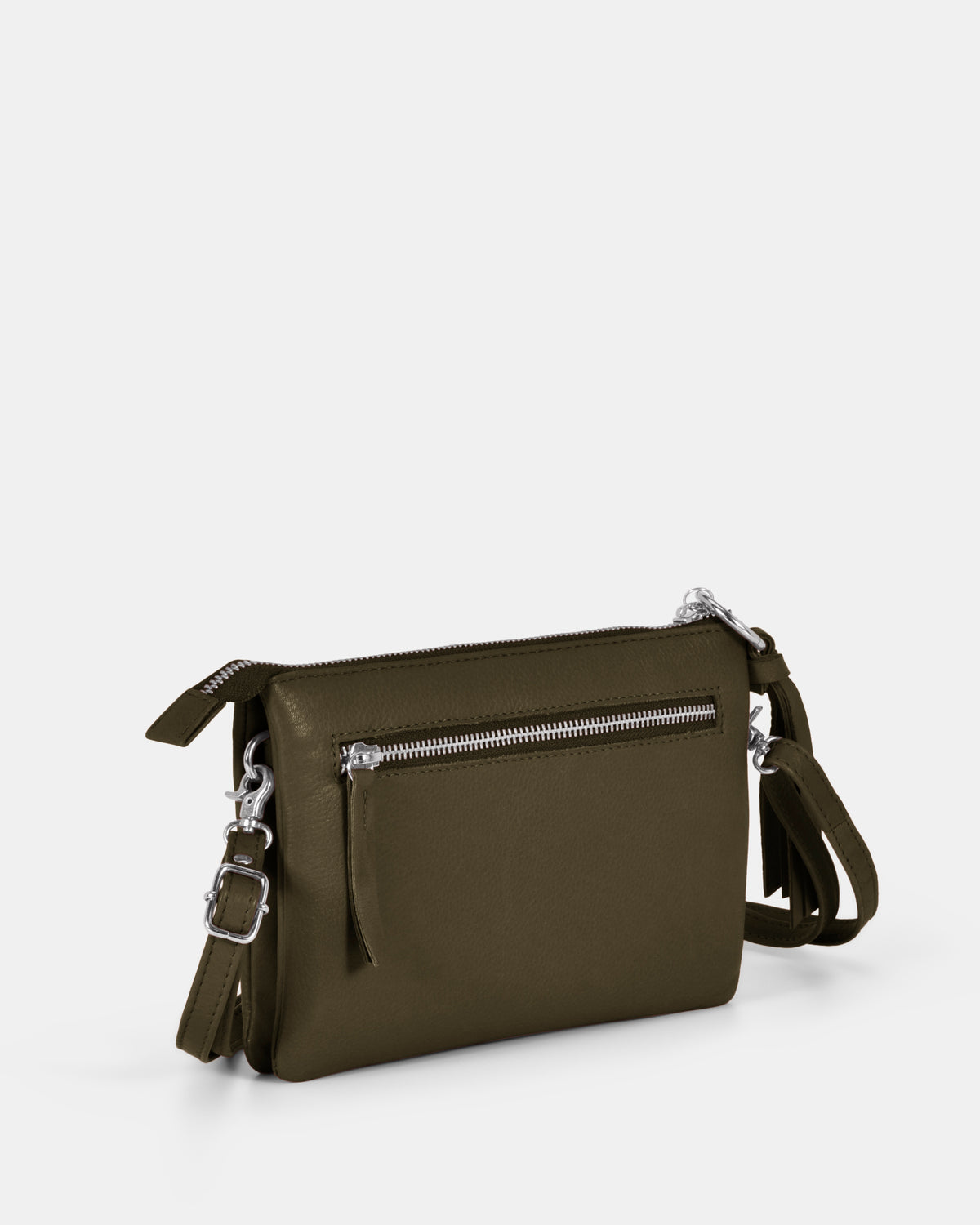 Lily Double Zip Compartment Soft Leather Crossbody Bag - Olive