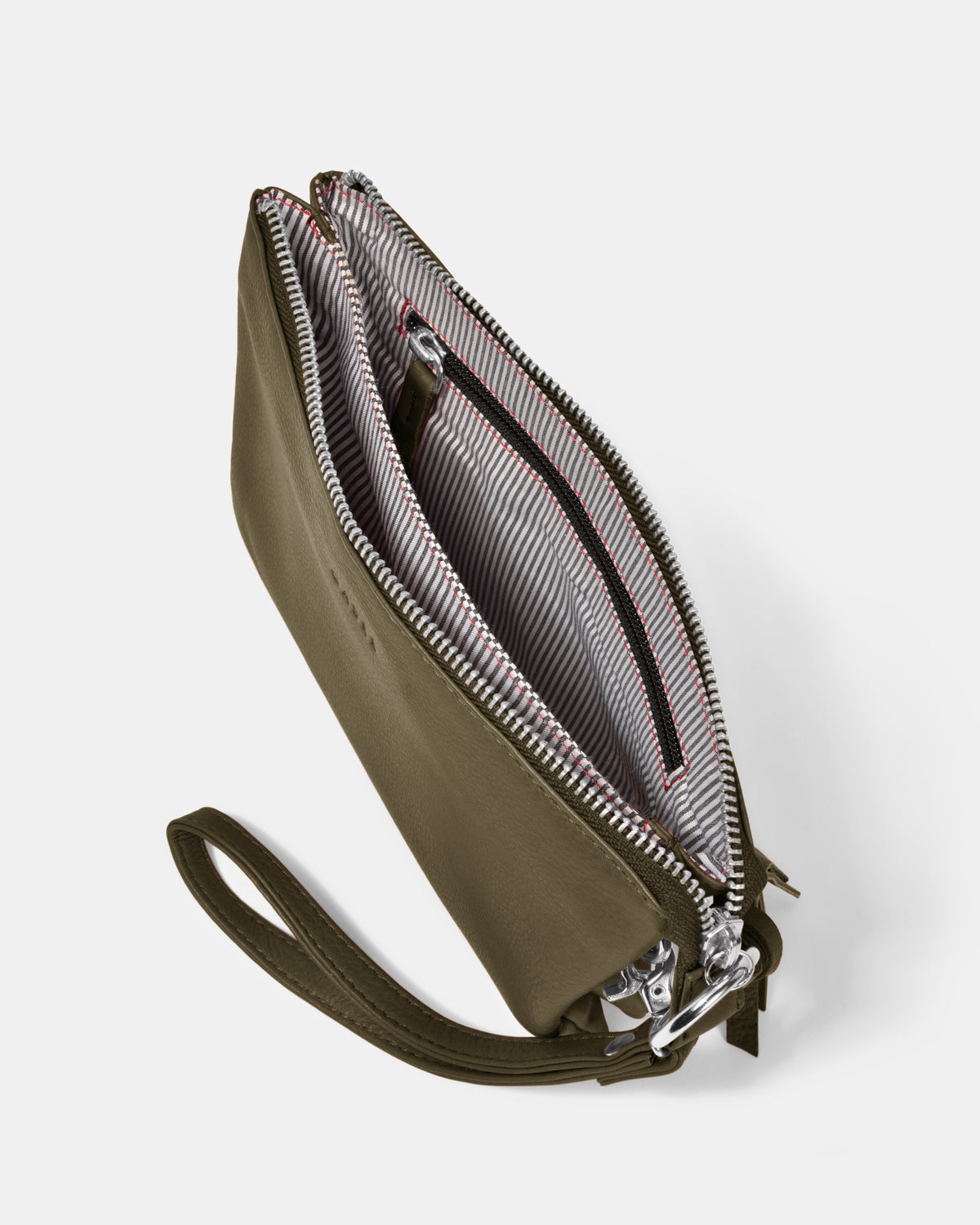 Lily Double Zip Compartment Soft Leather Crossbody Bag - Olive