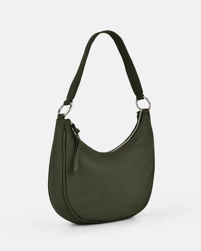 Tessa Leather Shoulder Bag - Olive