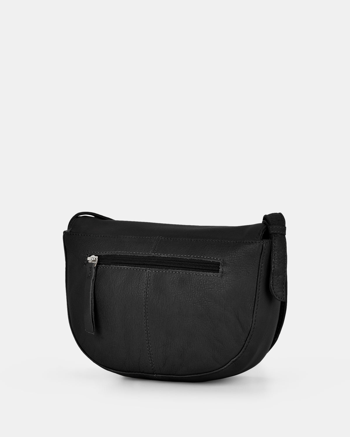 Louise Leather Flap over Crossbody Bag - Black