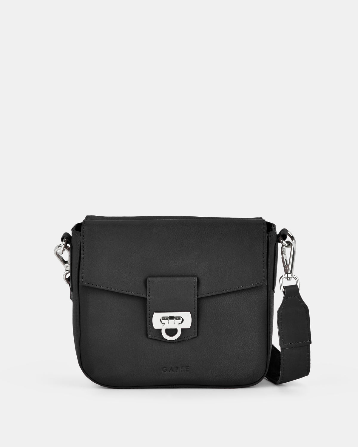 Charlotte Leather Turnlock Closure Crossbody Bag - Black