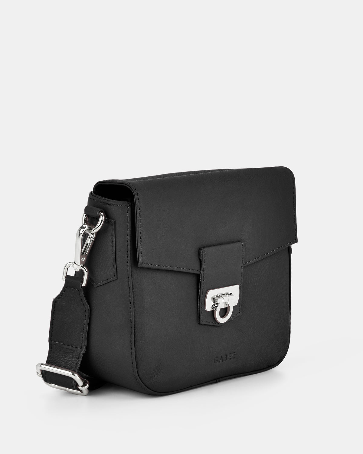 Charlotte Leather Turnlock Closure Crossbody Bag - Black