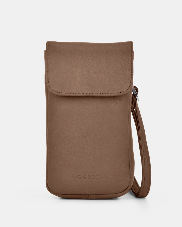 Allison Leather Mini Crossbody Phone Bag - Camel