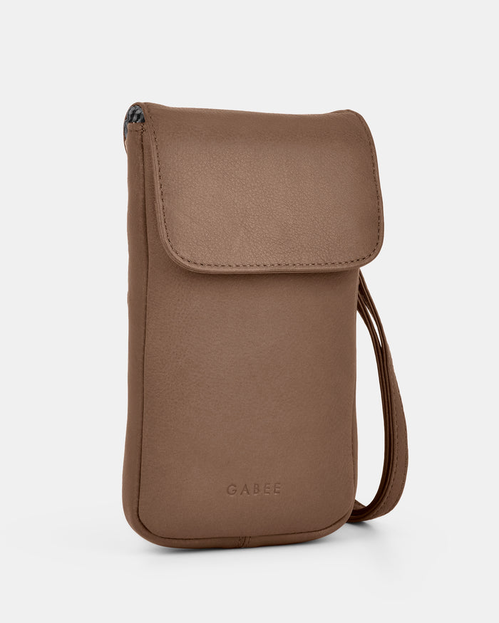 Allison Leather Mini Crossbody Phone Bag - Camel