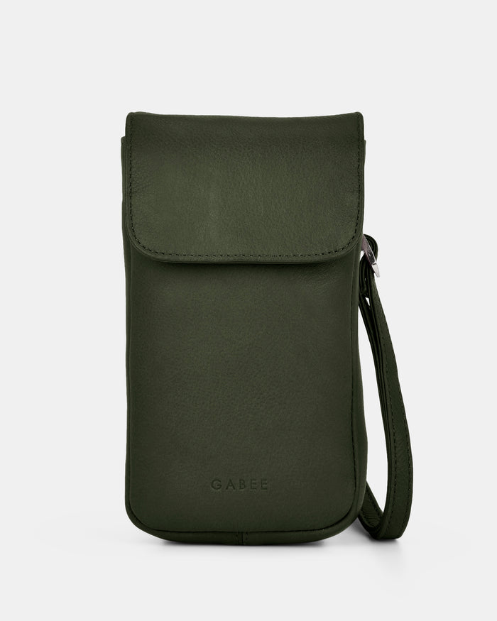 Allison Leather Mini Crossbody Phone Bag - Olive