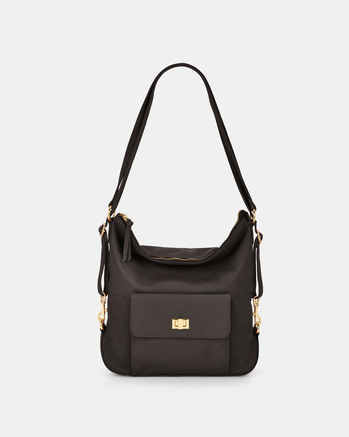 Lacey Leather 2-in-1 Convertible Handbag Backpack - Black