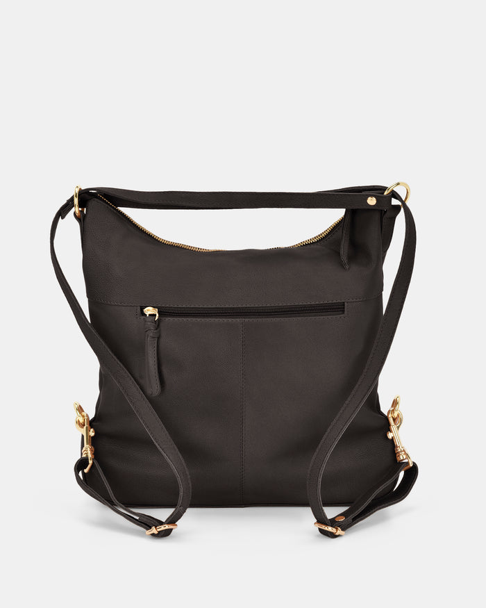 Lacey Leather 2-in-1 Convertible Handbag Backpack - Black
