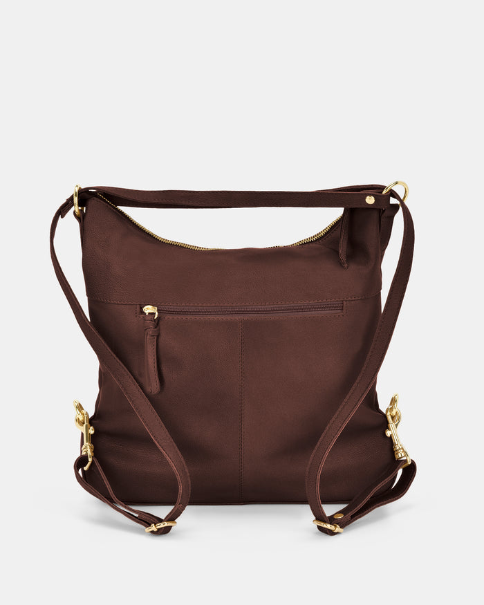 Lacey Leather 2-in-1 Convertible Handbag Backpack - Chocolate