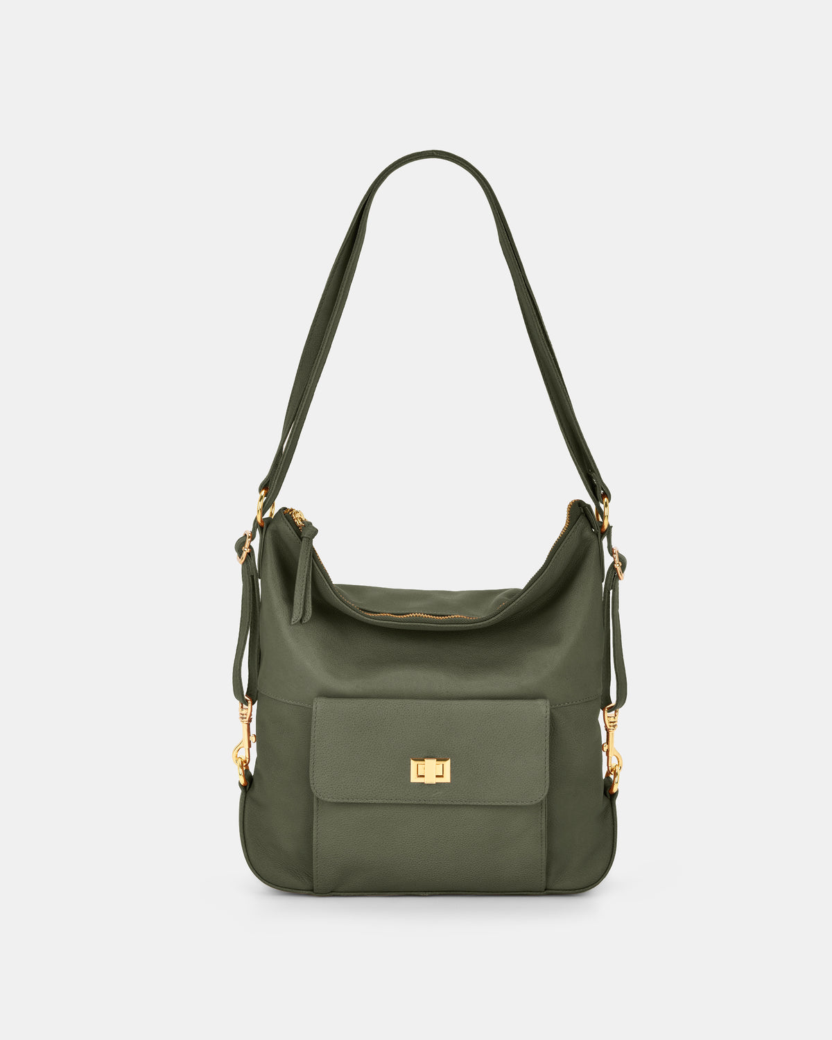 Lacey Leather 2-in-1 Convertible Handbag Backpack - Olive