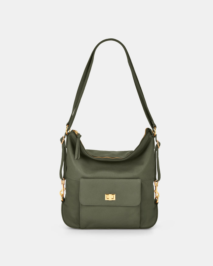 Lacey Leather 2-in-1 Convertible Handbag Backpack - Olive