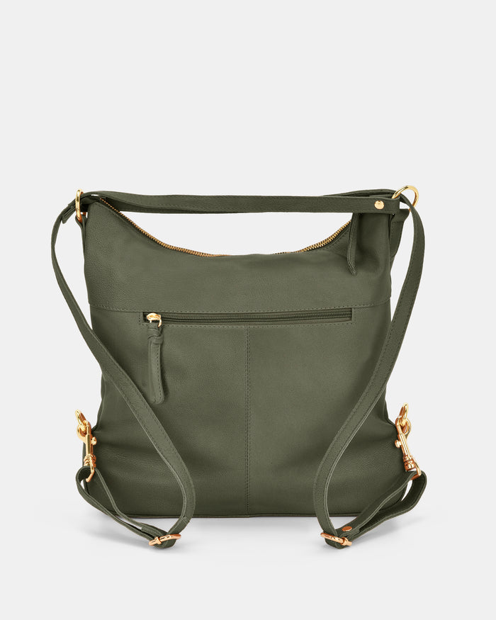 Lacey Leather 2-in-1 Convertible Handbag Backpack - Olive