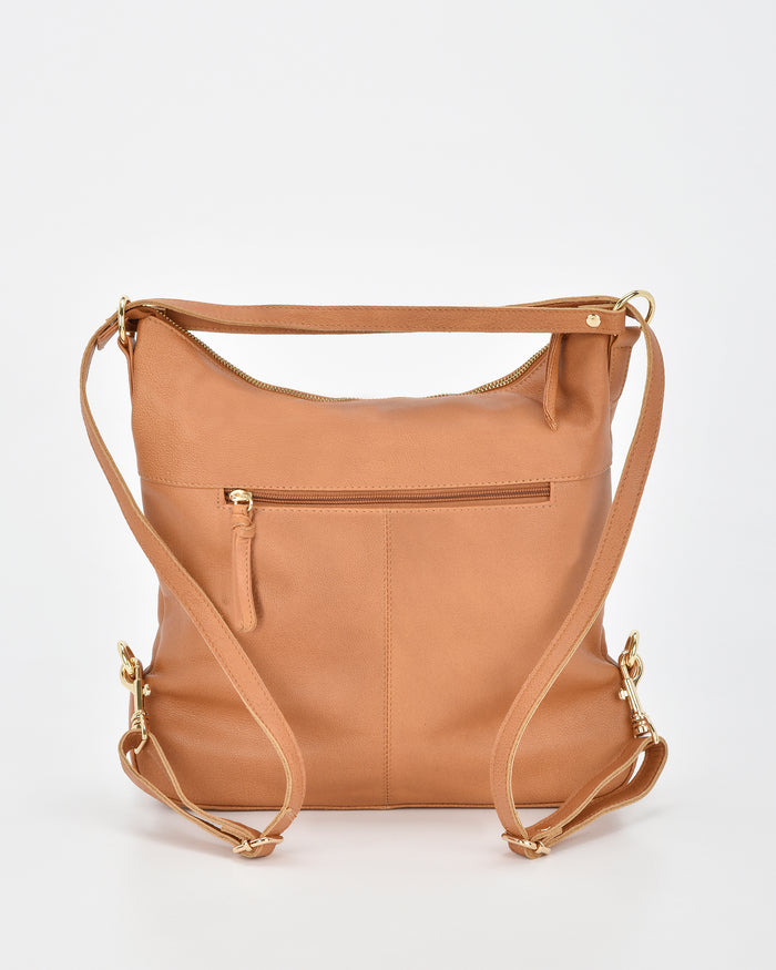 Lacey Leather 2-in-1 Convertible Handbag Backpack - Tan