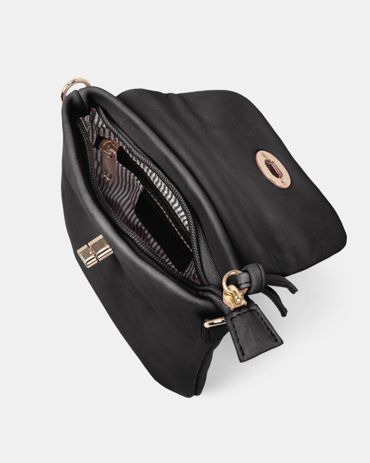 Janie Jnr Soft Leather Crossbody with Turnlock - Black