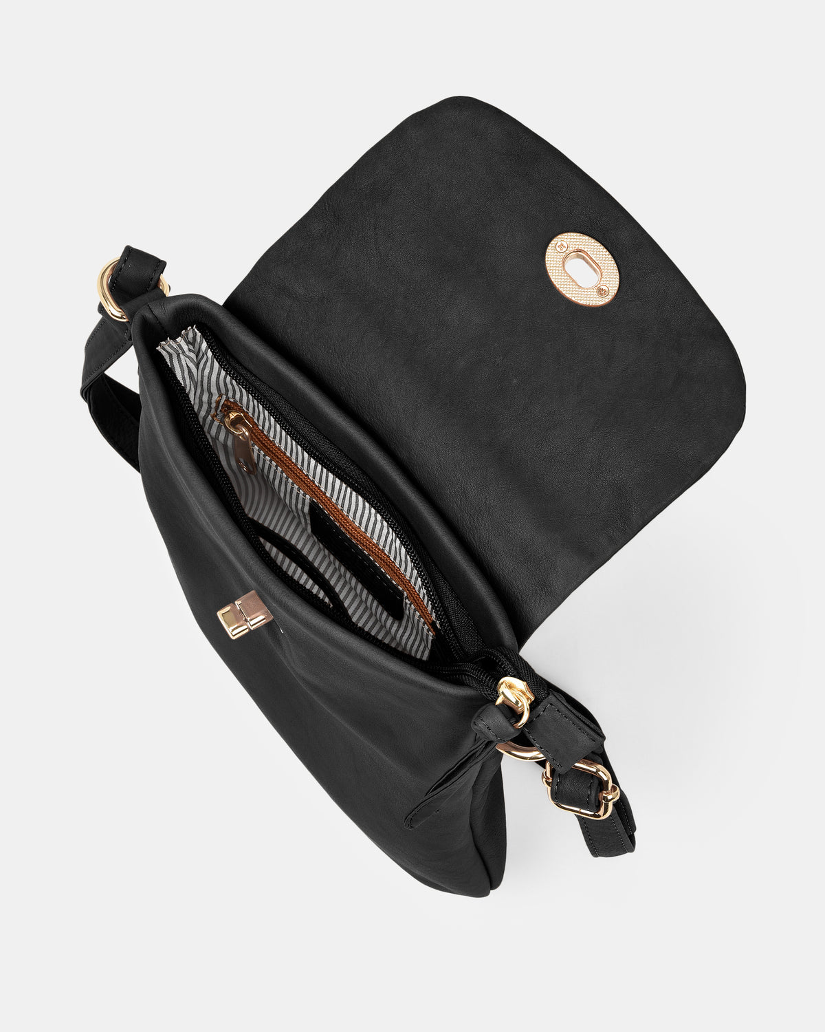 Janie Soft Leather Crossbody with Turnlock - Black