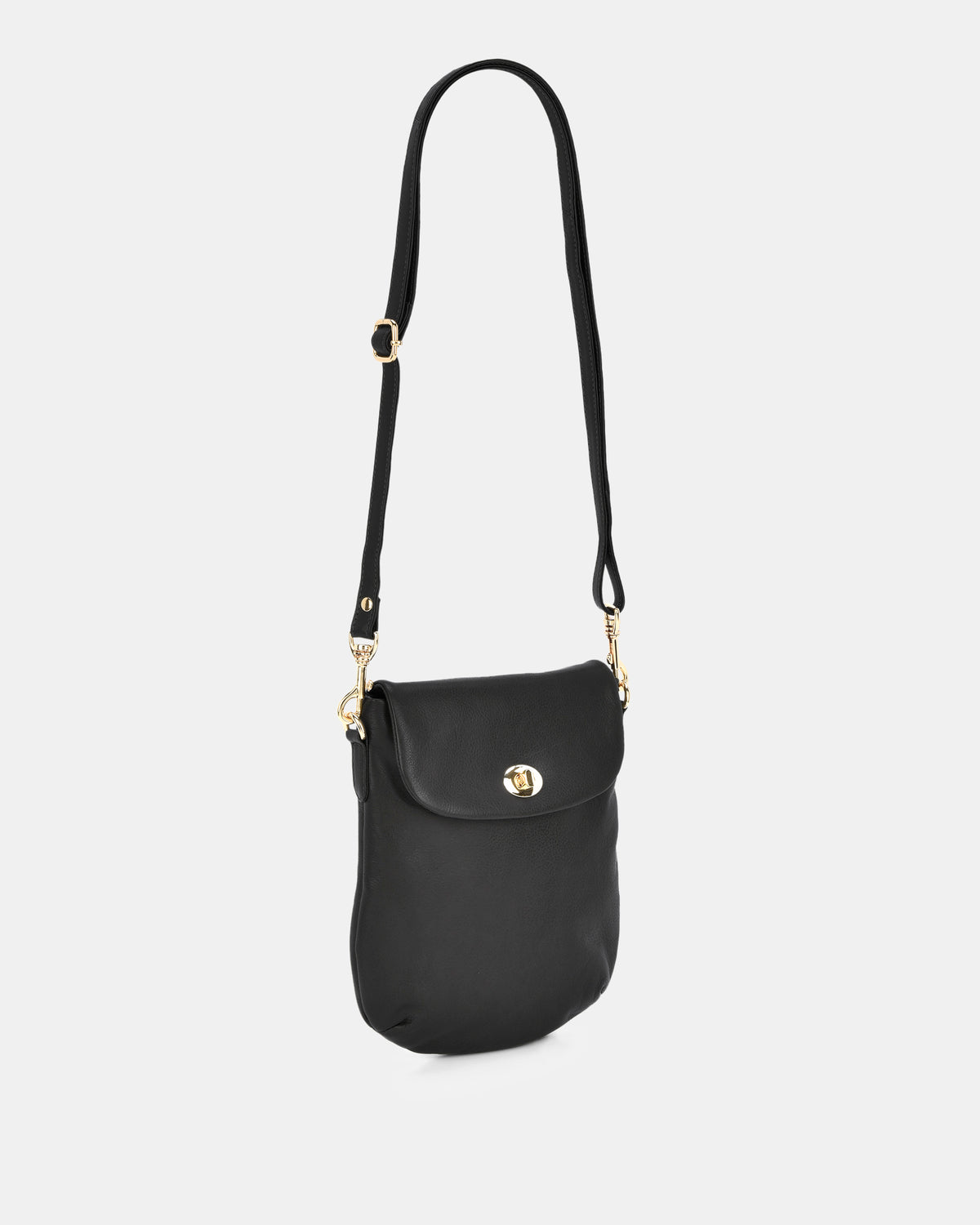 Janie Soft Leather Crossbody with Turnlock - Black