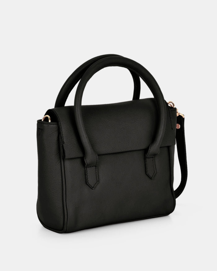 Carrie Leather Mini Tote - Black