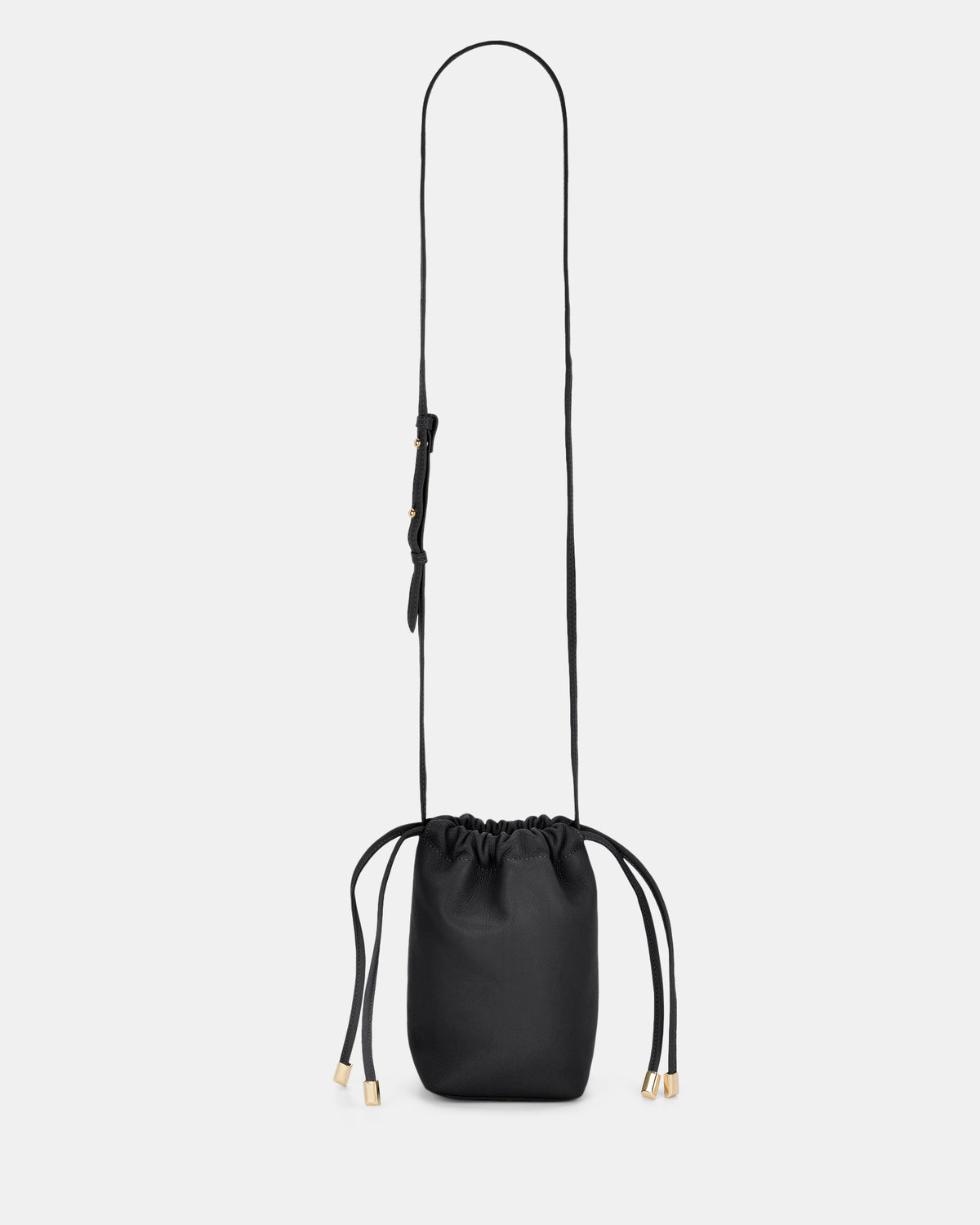 Susie Soft Leather Drawsting Crossbody - Black