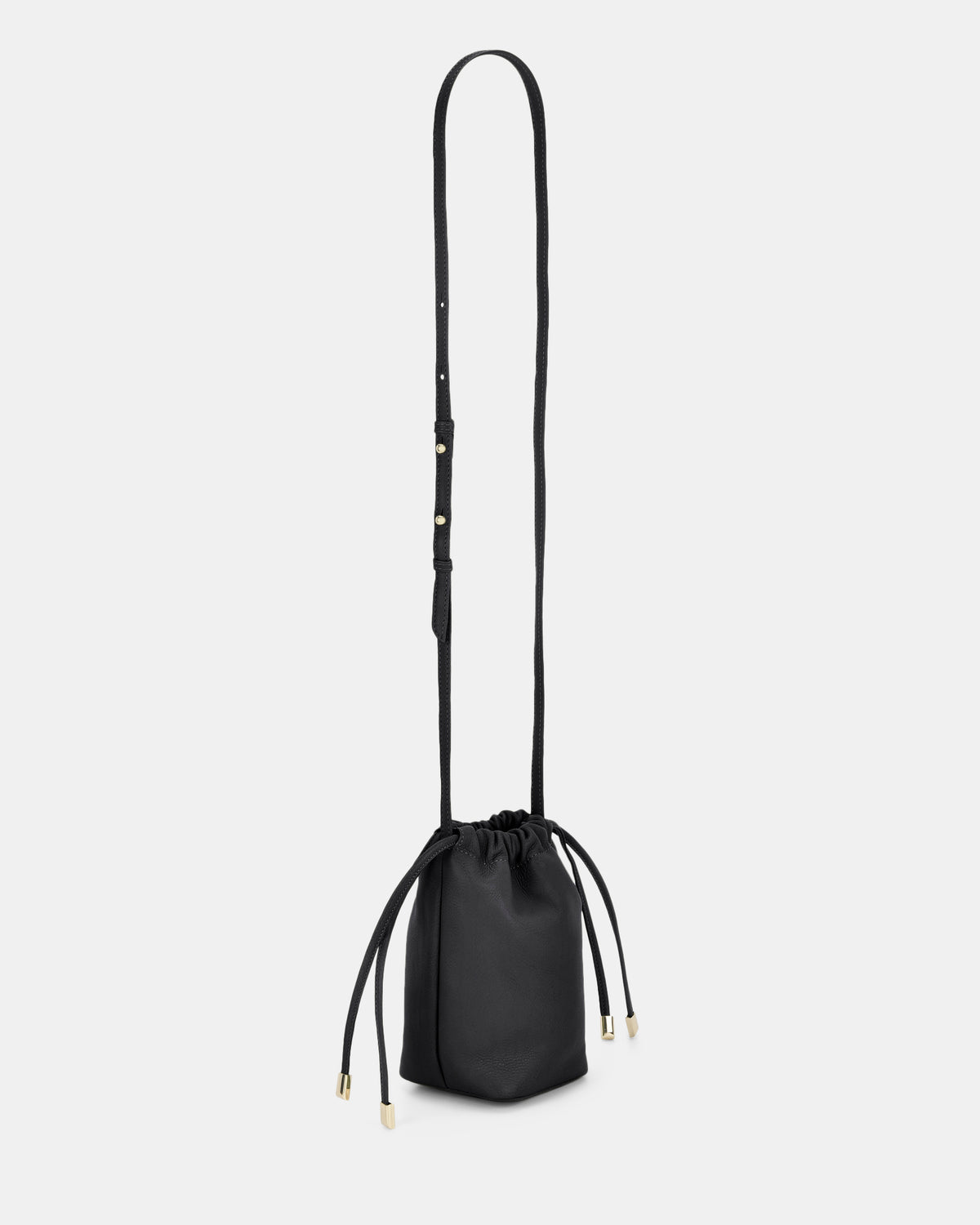 Susie Soft Leather Drawsting Crossbody - Black