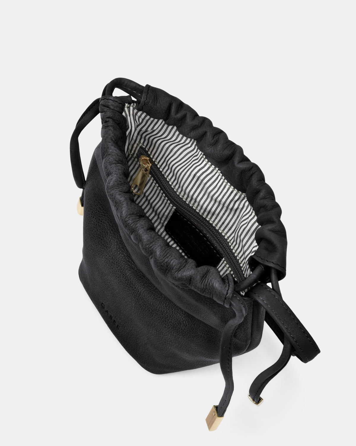 Susie Soft Leather Drawsting Crossbody - Black