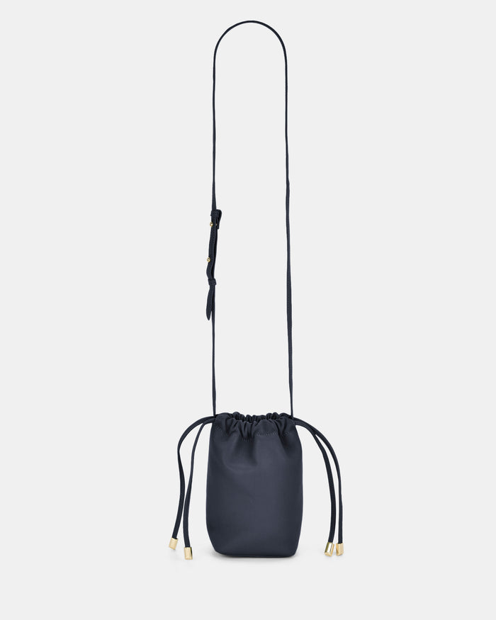 Susie Soft Leather Drawsting Crossbody - Navy