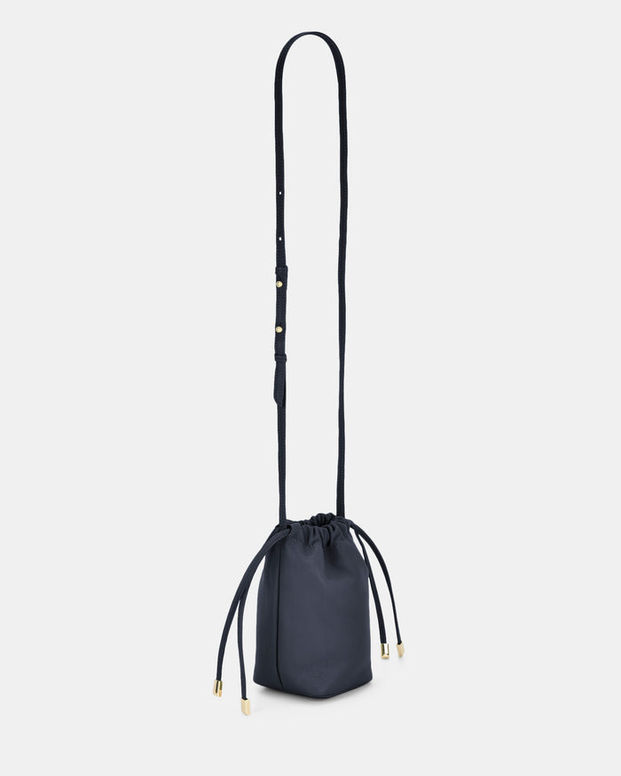 Susie Soft Leather Drawsting Crossbody - Navy
