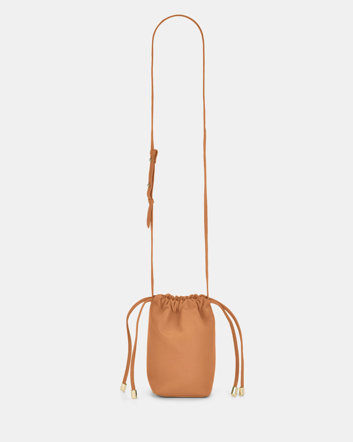 Susie Soft Leather Drawsting Crossbody - Tan