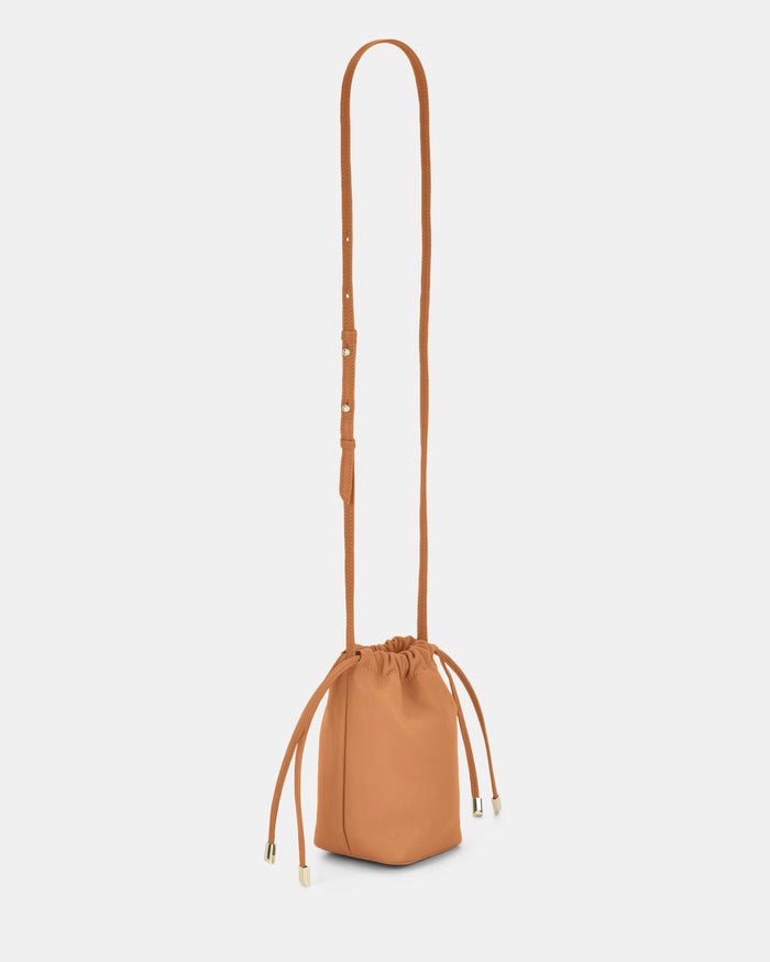 Susie Soft Leather Drawsting Crossbody - Tan